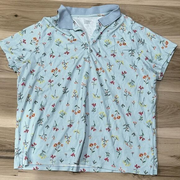 Lands End Gingham Plaid Picnic Polo Shirt Women’s XL 1XL - Picture 1 of 3